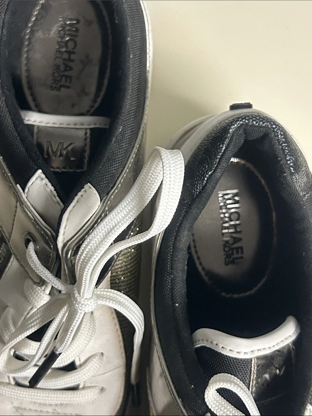 Michael Kors Metallic Olive & White Lace-Up Sneakers